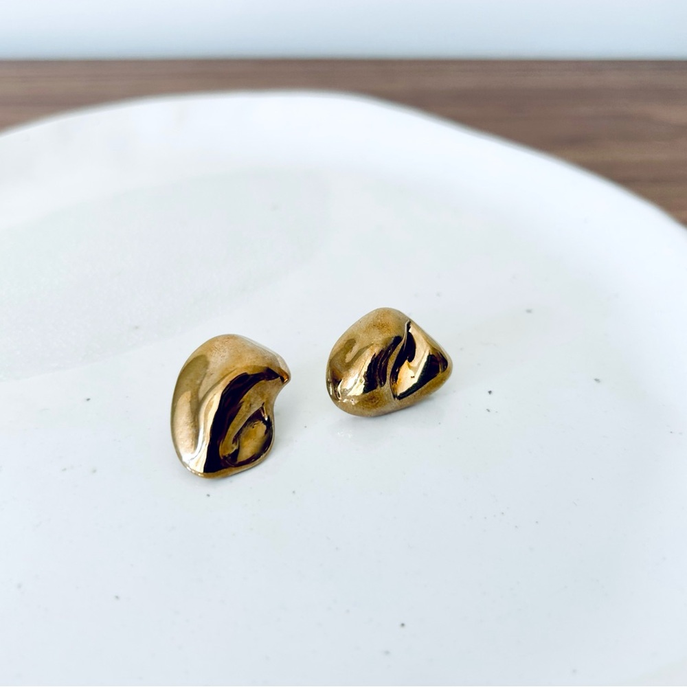 Modern Weaving Bronze Molten Studs Earrings Contemporary Chic Classy $195usd